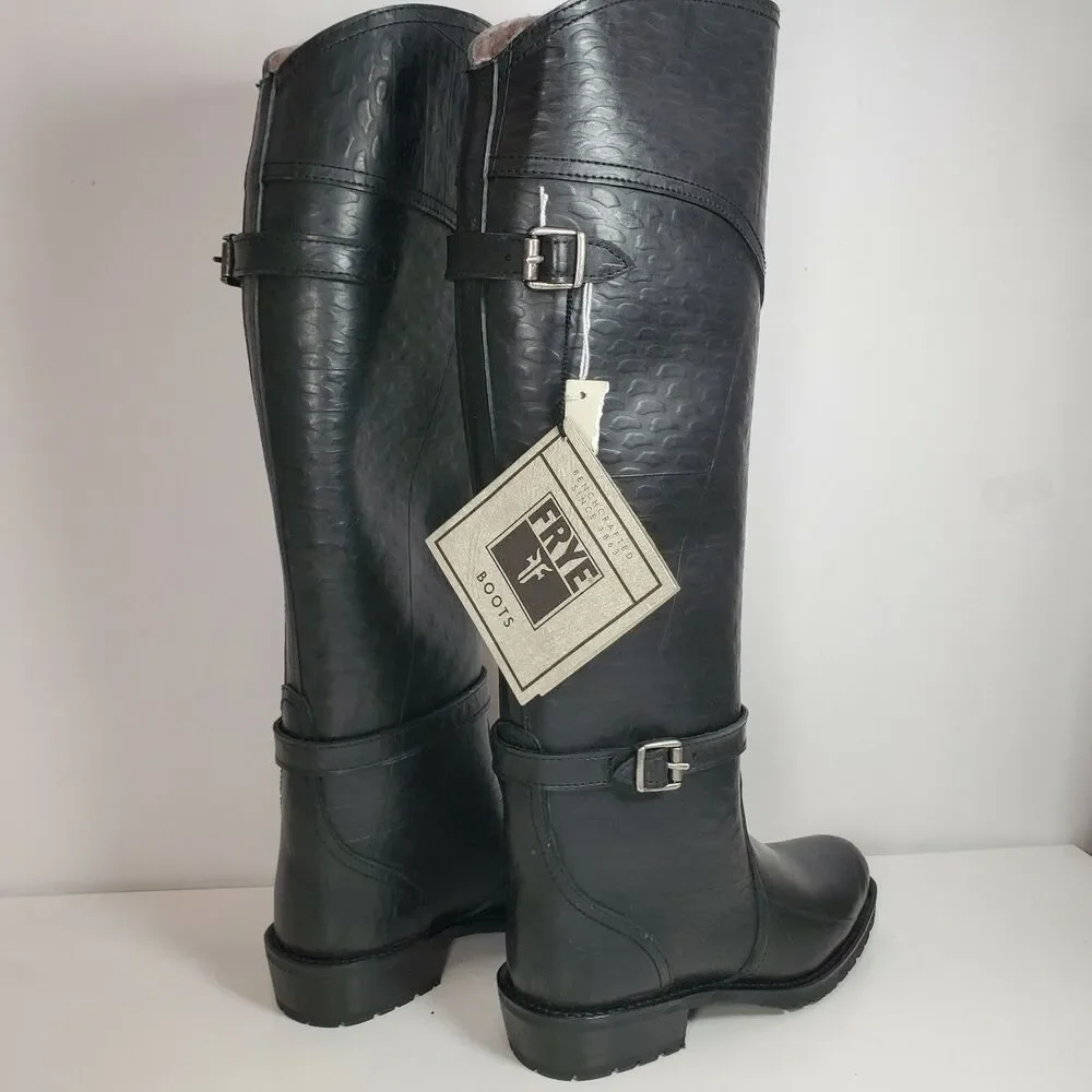 Frye Women boots Dorado knee high Rubber Rabbit Lined Lug Riding 6 fit 5.5 new